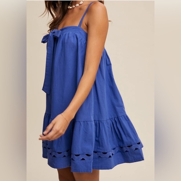 Tie Front Tunic Dress 100% Cotton Size Large Summer Adjustable Straps NWT - Picture 4 of 13